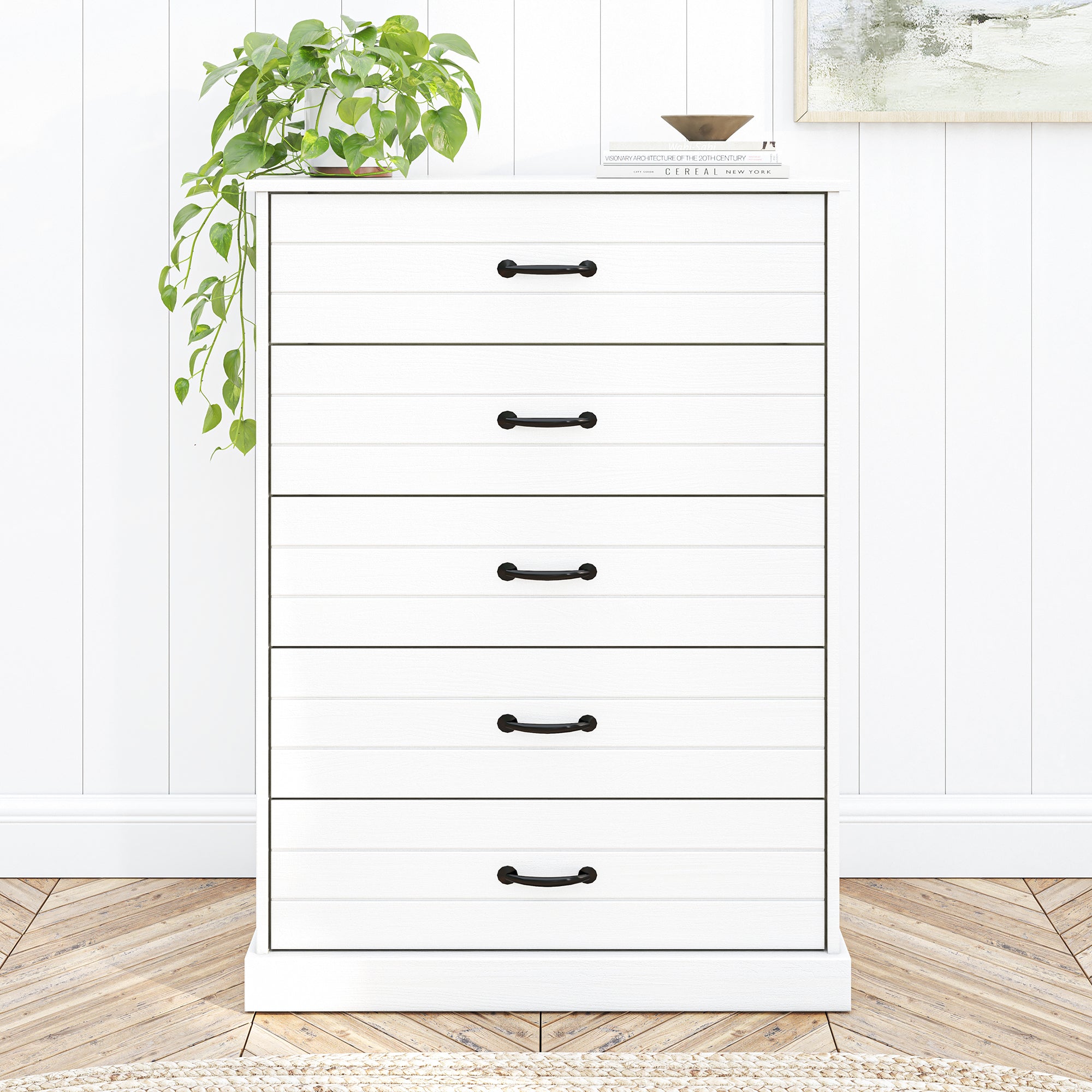 Hamptons 5 Drawer Chest - White