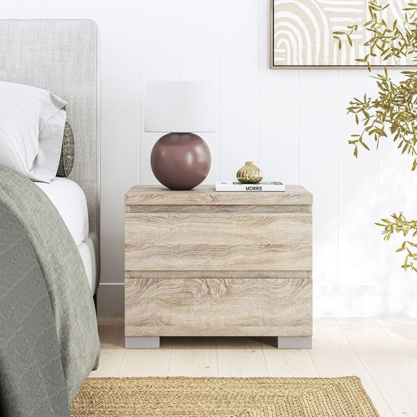 Elara 2 Drawer Bedside Table - Light Sonoma Oak