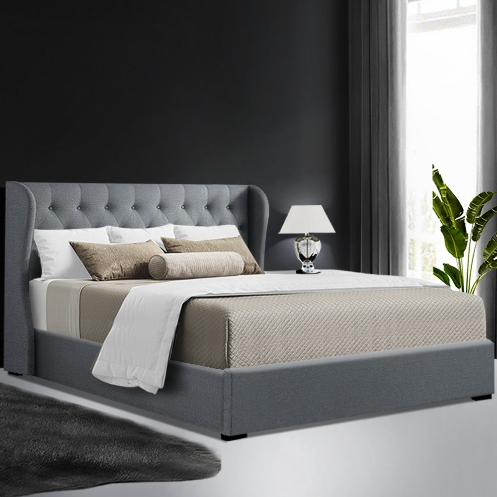 Artiss Bed Frame Gas Lift Grey ISSA - Queen