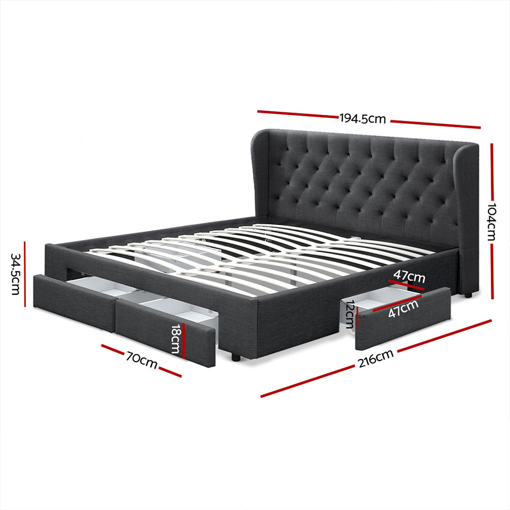 Artiss Bed Frame with 4 Drawers Charcoal MILA - King