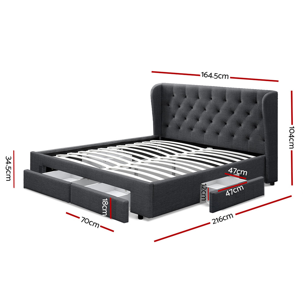 Artiss Bed Frame with 4 Drawers Charcoal MILA - Queen