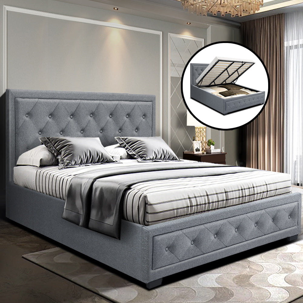 Artiss Bed Frame Gas Lift Grey TIYO - King