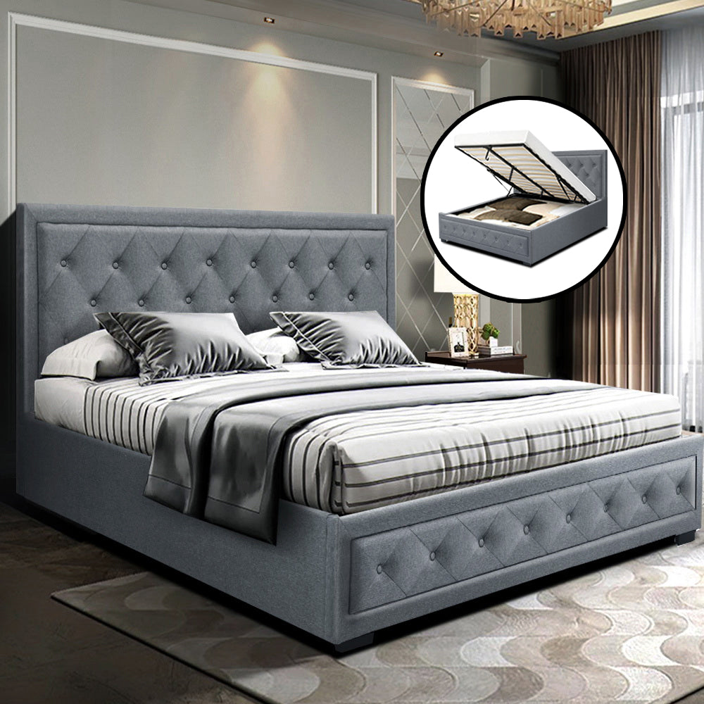 Artiss Bed Frame Gas Lift Grey TIYO - Queen