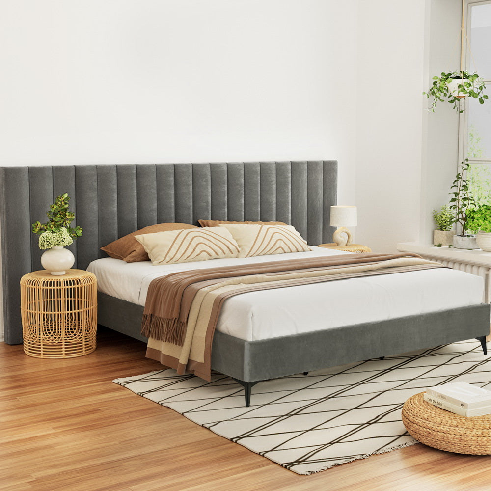 Artiss Bed Frame Velvet Grey LOTT - King