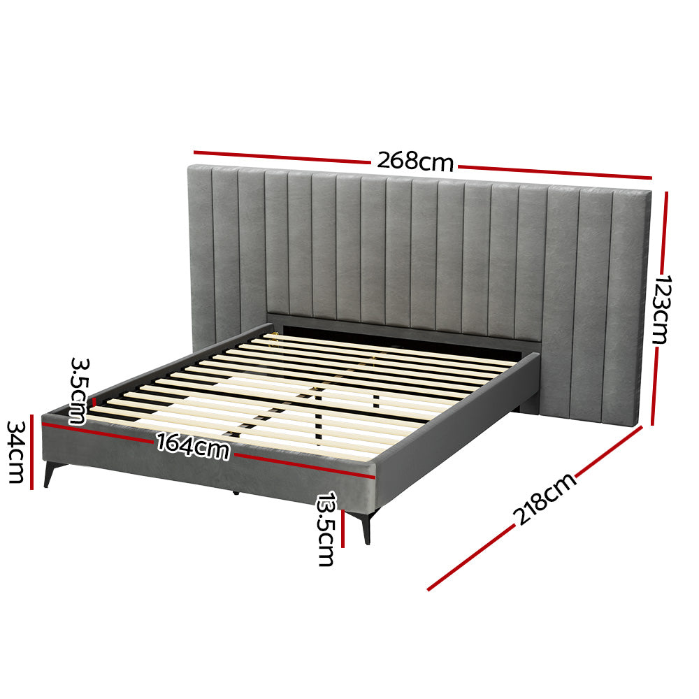 Artiss Bed Frame Velvet Grey LOTT - Queen