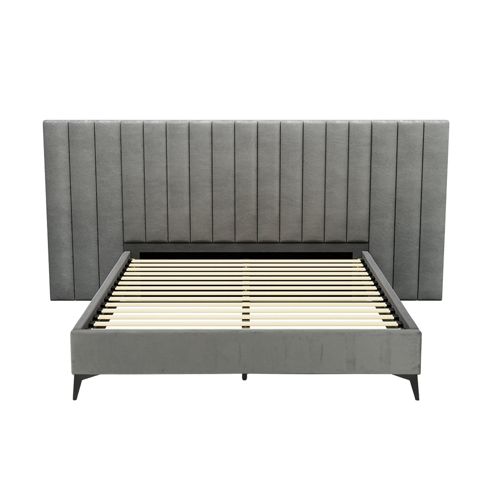 Artiss Bed Frame Velvet Grey LOTT - Queen