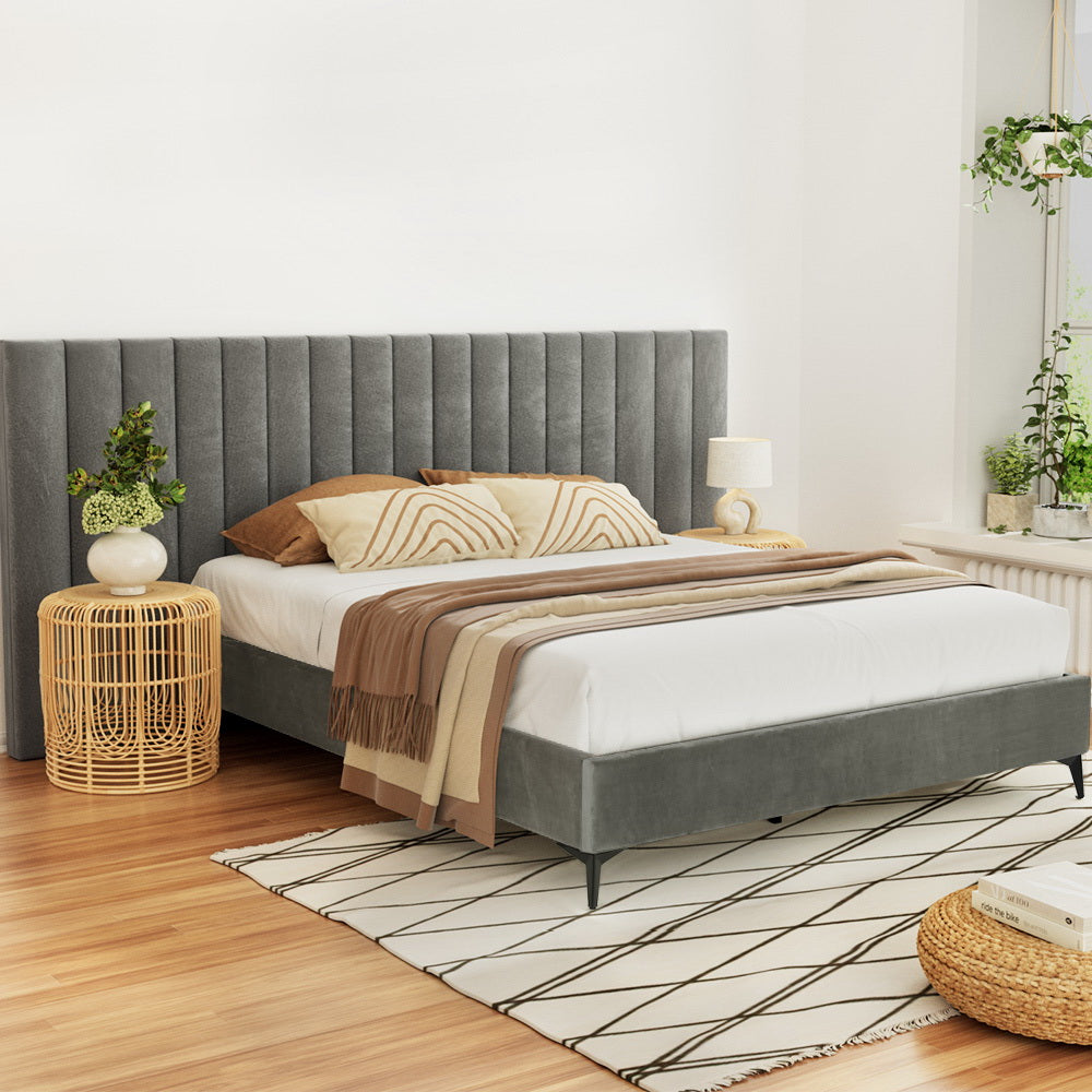 Artiss Bed Frame Velvet Grey LOTT - Queen