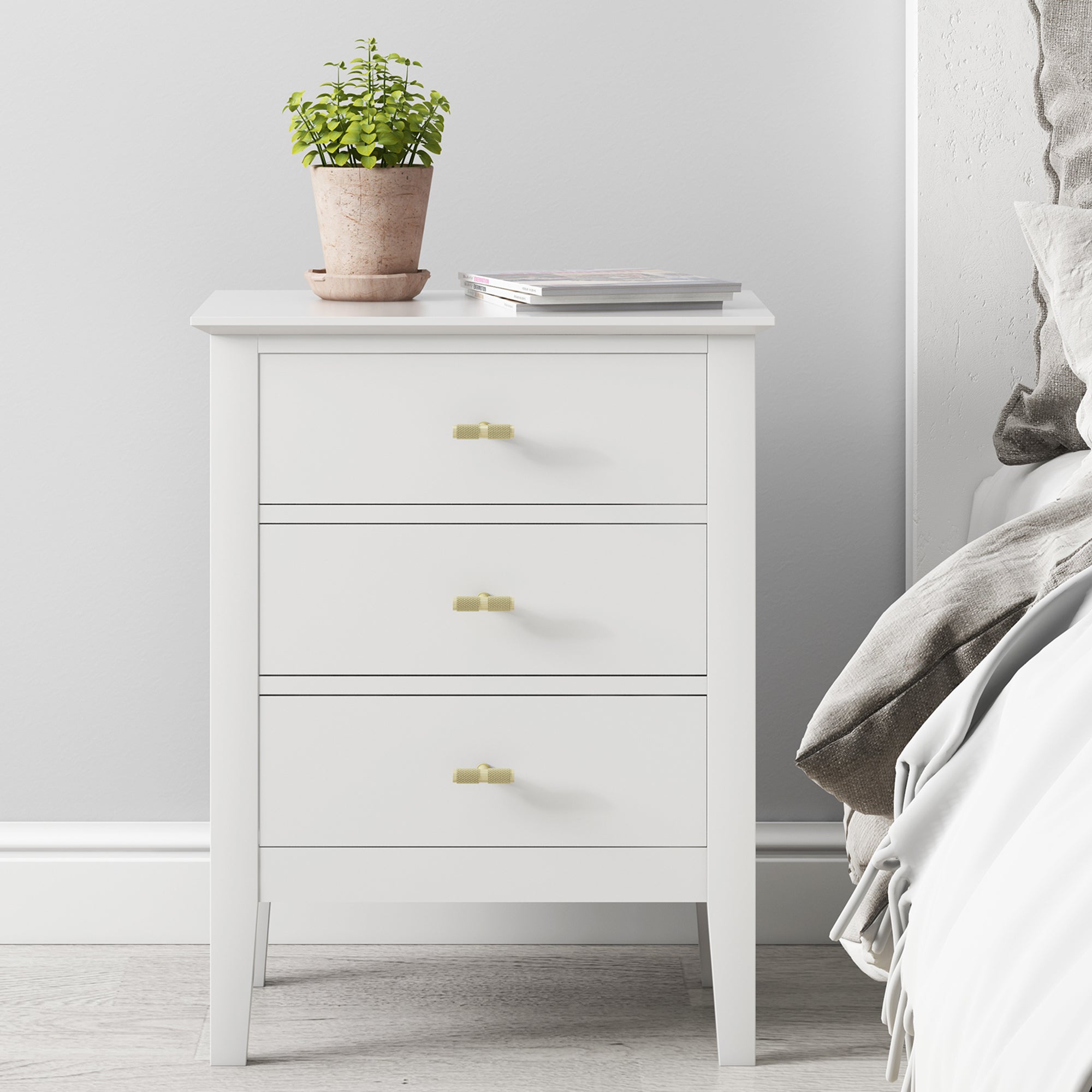 Harper 3 Drawer Side Table - White