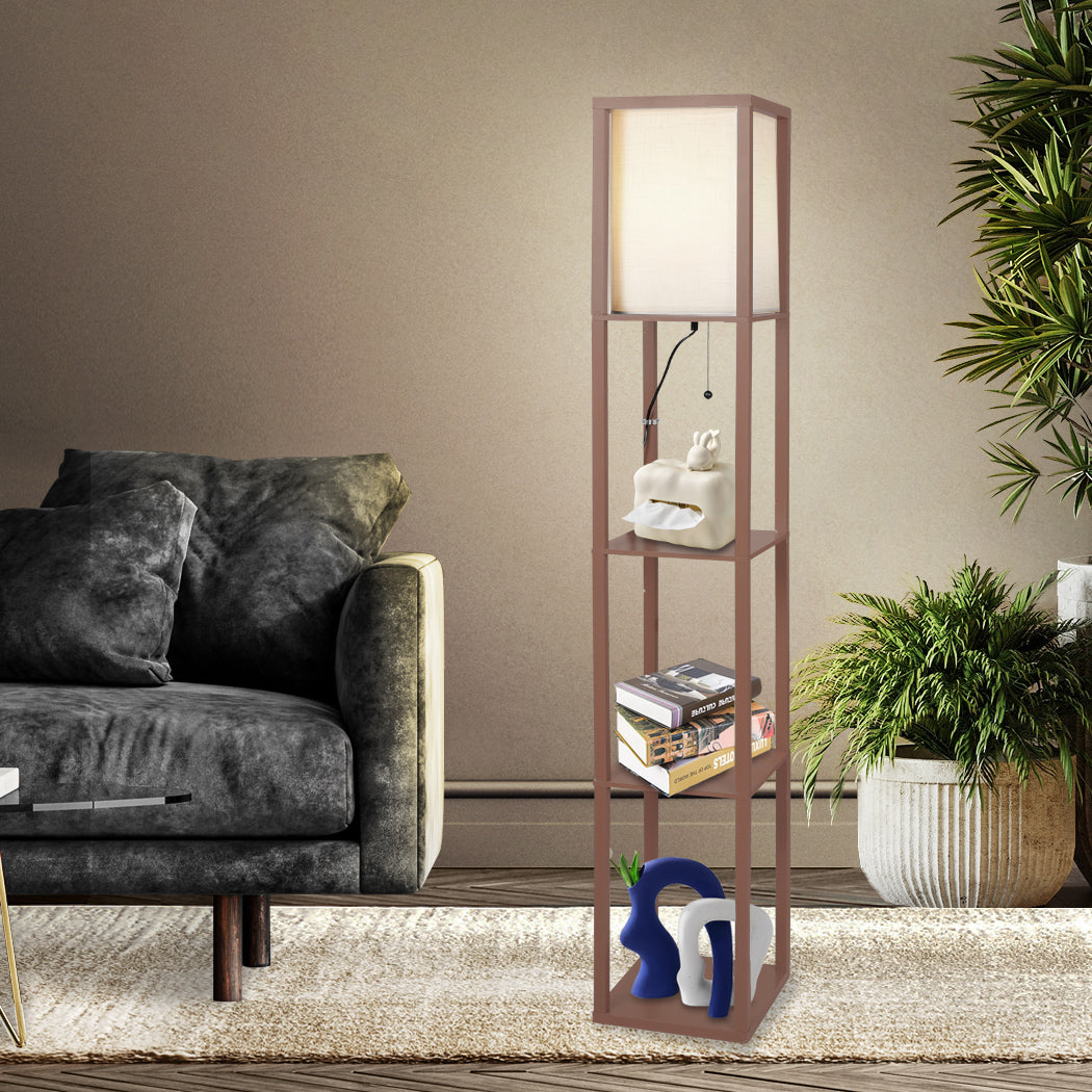 EMITTO LED Floor Lamp with Storage Shelf Brown