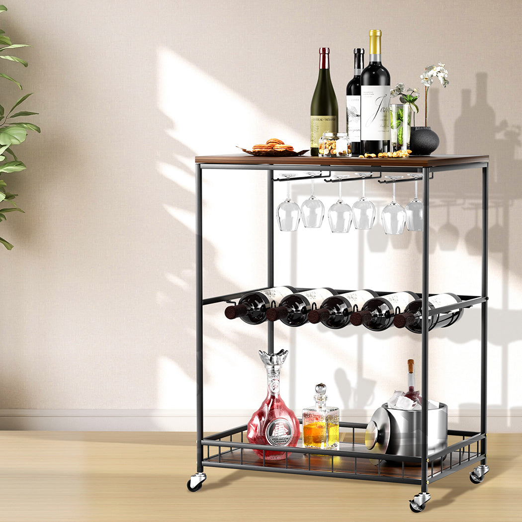 Levede Bar Cart Drinks Trolley - Wooden