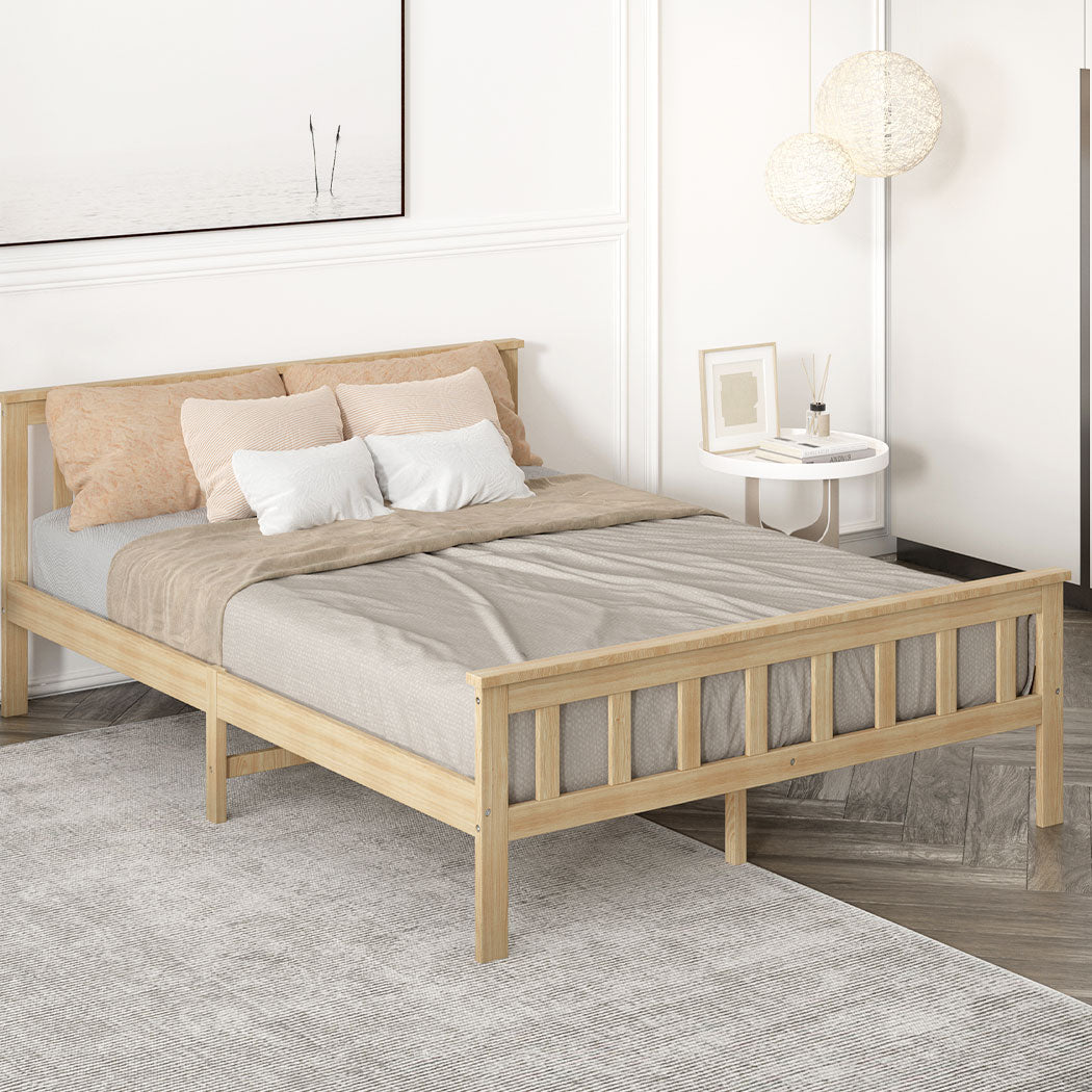 Levede Wooden Bed Frame Queen Size Mattress Natural