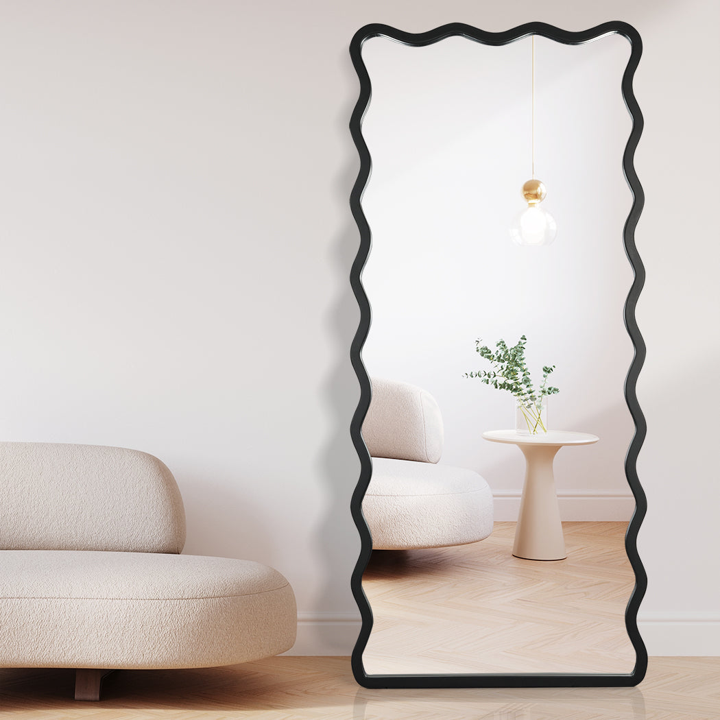 Yezi Full Length Floor Mirror 170cm x 70cm Black Wavy Steel Framed Retangular