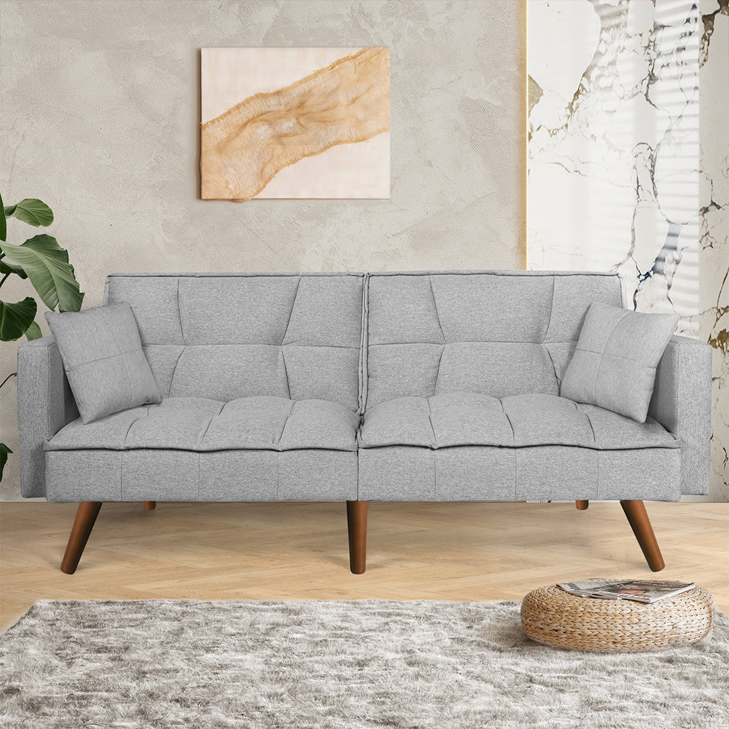 Levede Sofa Bed Futon Convertible Fabric Grey-1820268387511701510