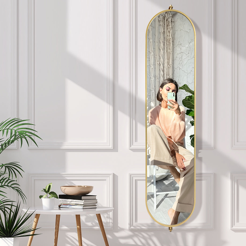 Yezi 360� Swivel Wall Mirrors 140cm x35cm Oval Shape Gold Frame