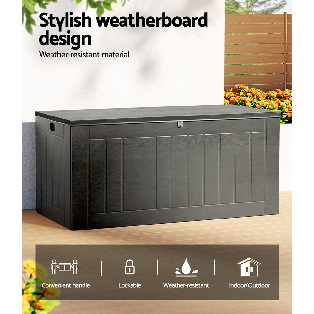 Gardeon Outdoor Storage Box 830L Container Lockable Garden Bench Tool Shed Black