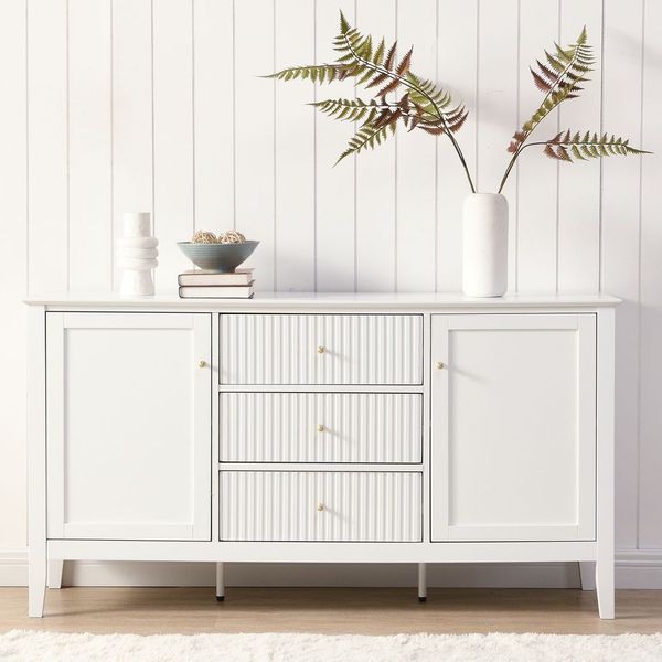 Zara Fluted 3 Drawer 2 Door Buffet - White