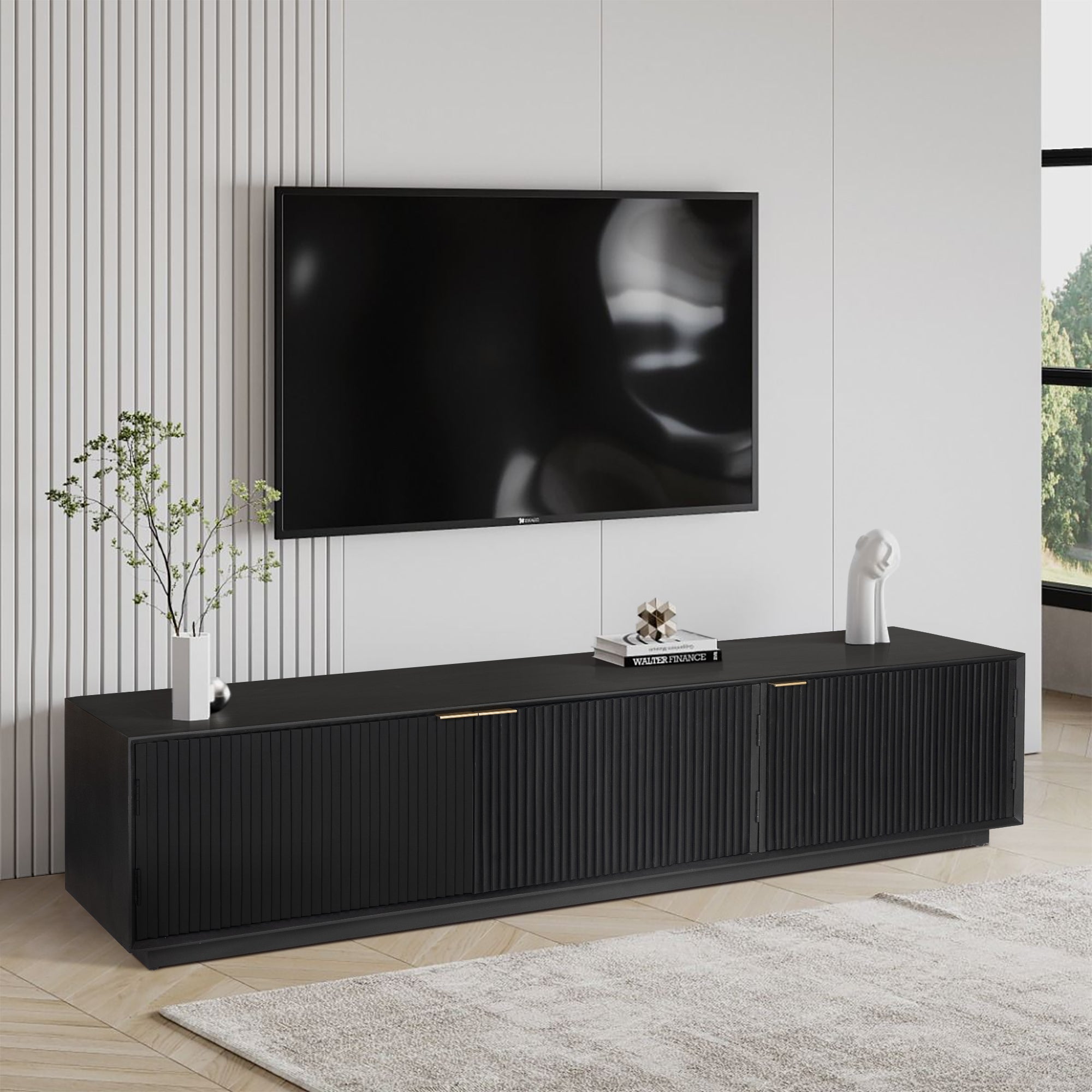 Cyrus ETU Entertainment TV Unit 200cm 3 Door Solid Mango Wood - Black