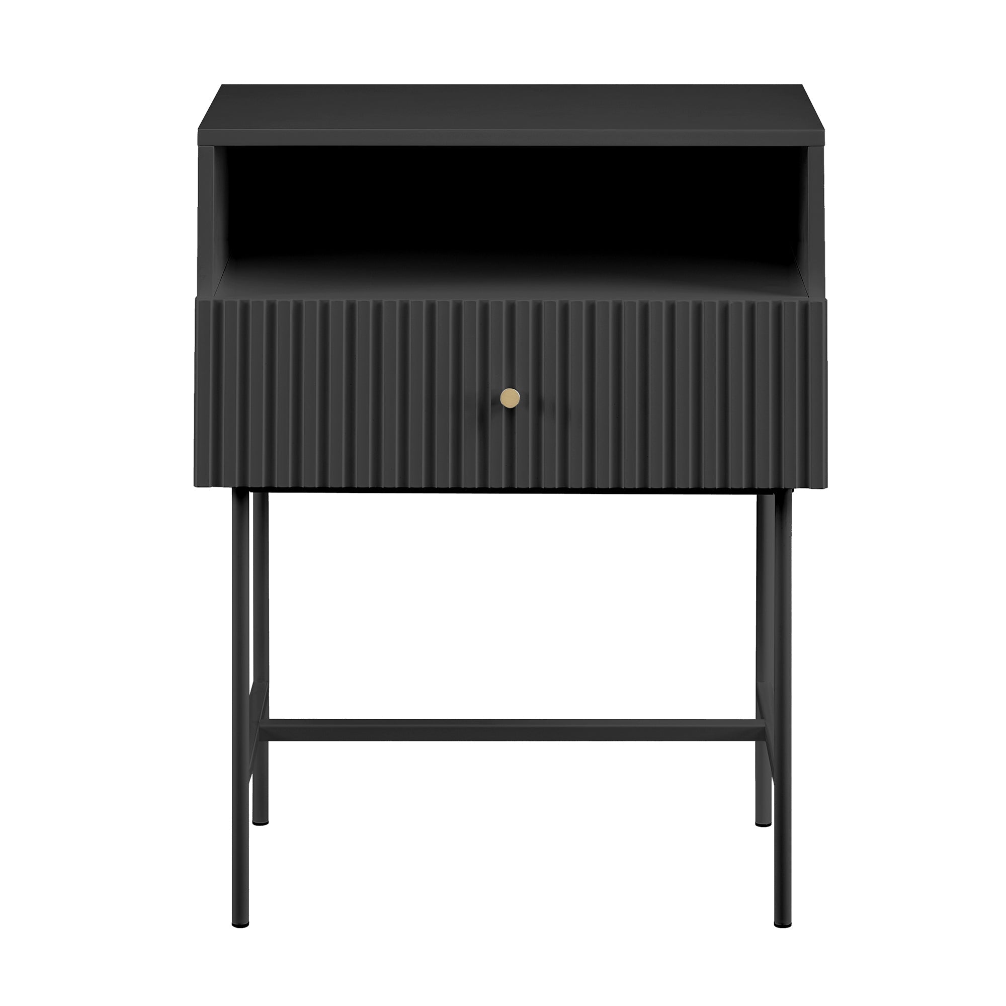 Lucia Slender Fluted Bedside Table in Black