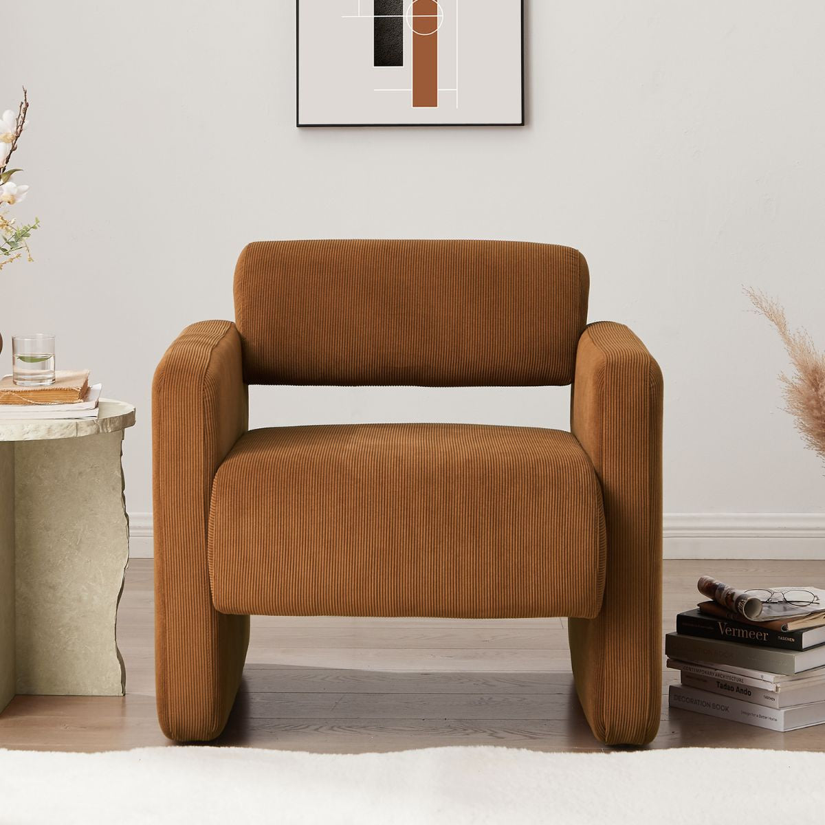 Lilah Modern Boucle Fabric Armchair - Burnt Orange