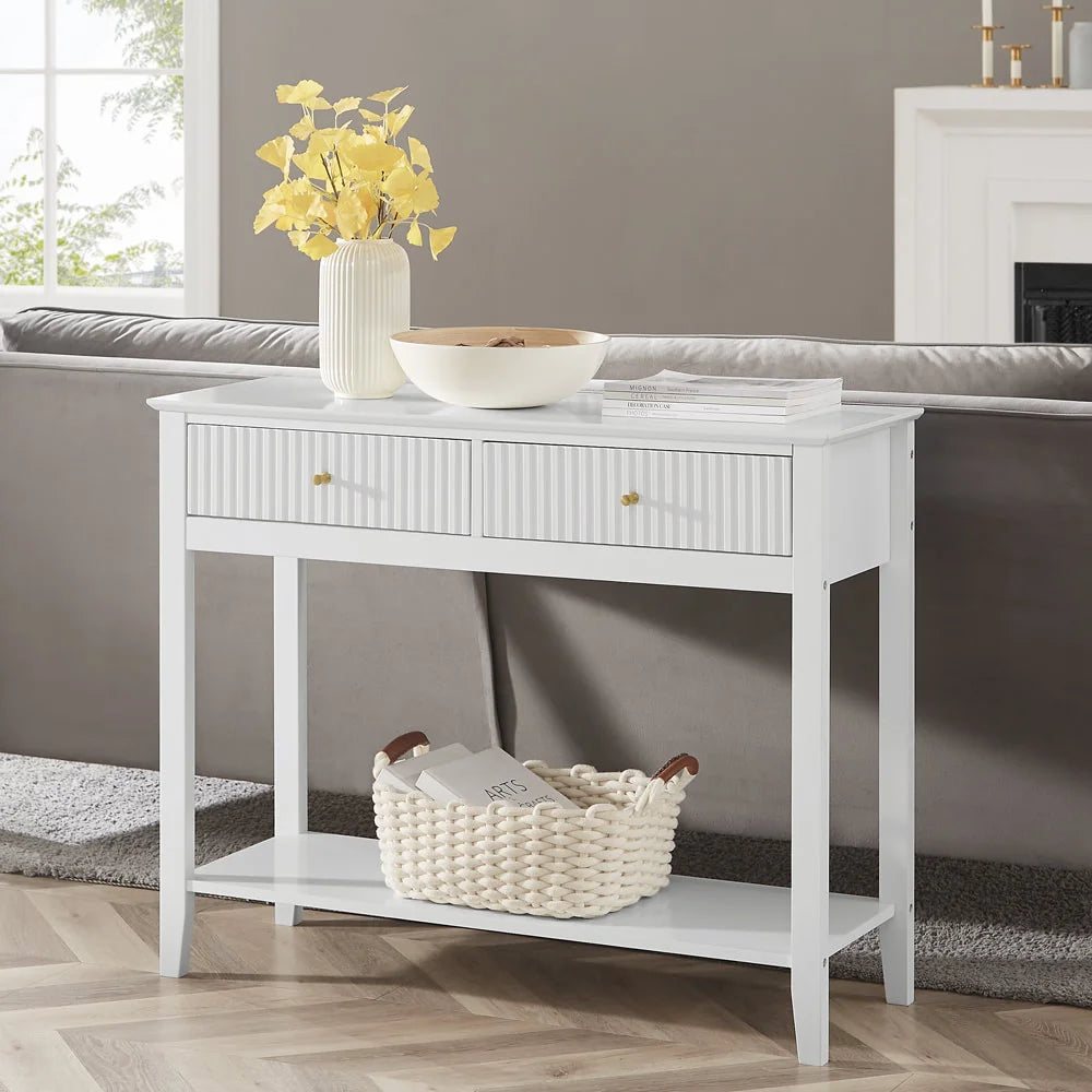 Zara Fluted 2 Drawer Console Table - White