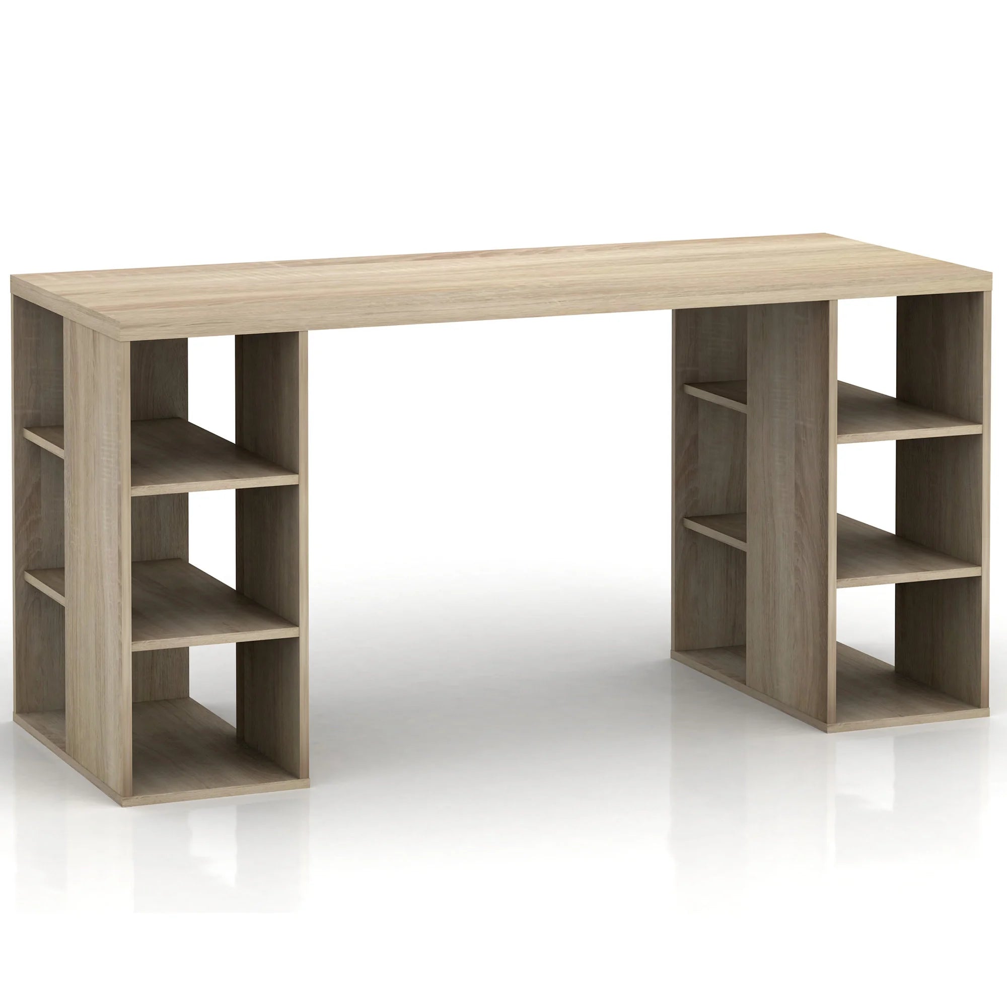 Bloc Desk with Storage Shelves - Light Sonoma Oak