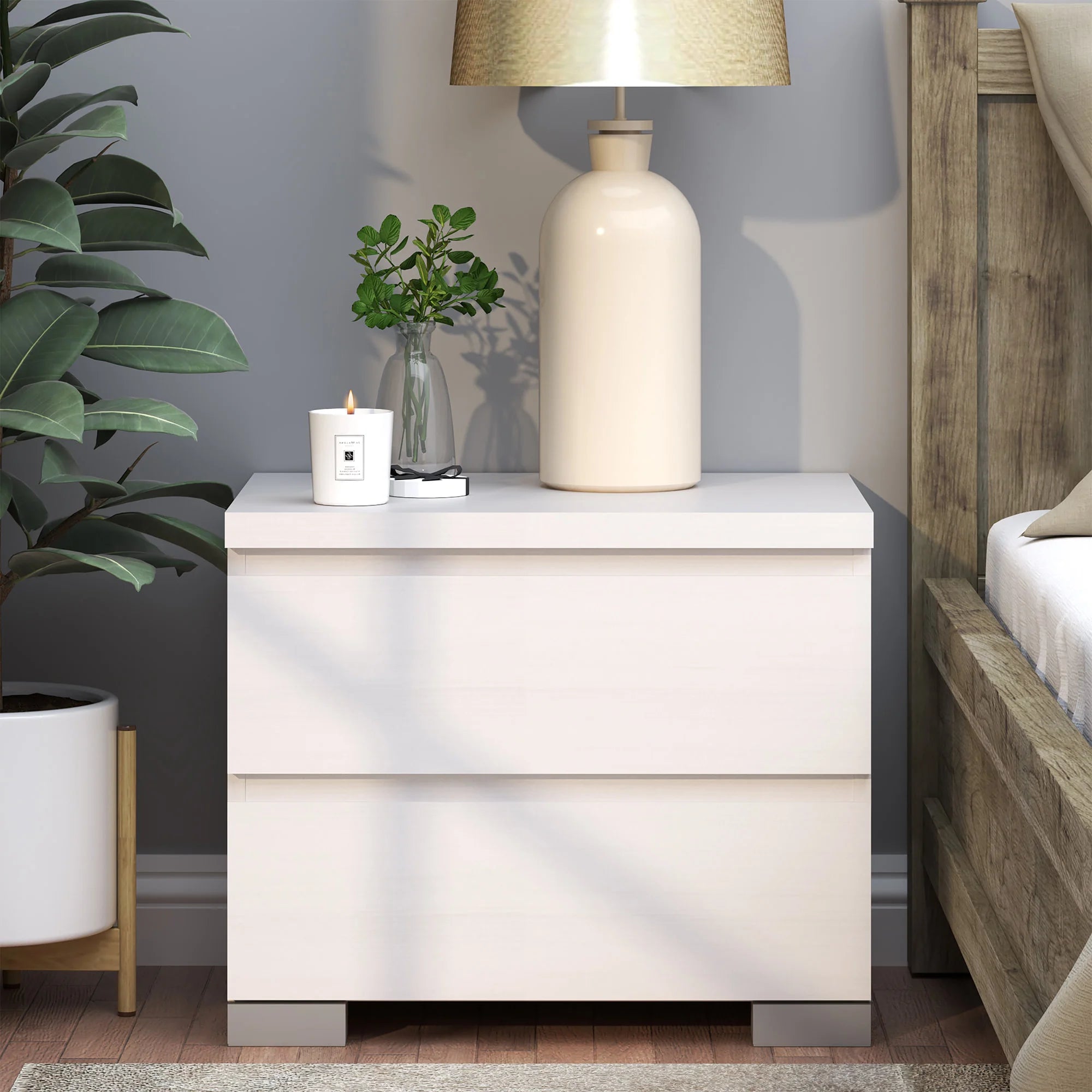 Elara 2 Drawer Bedside Table - White