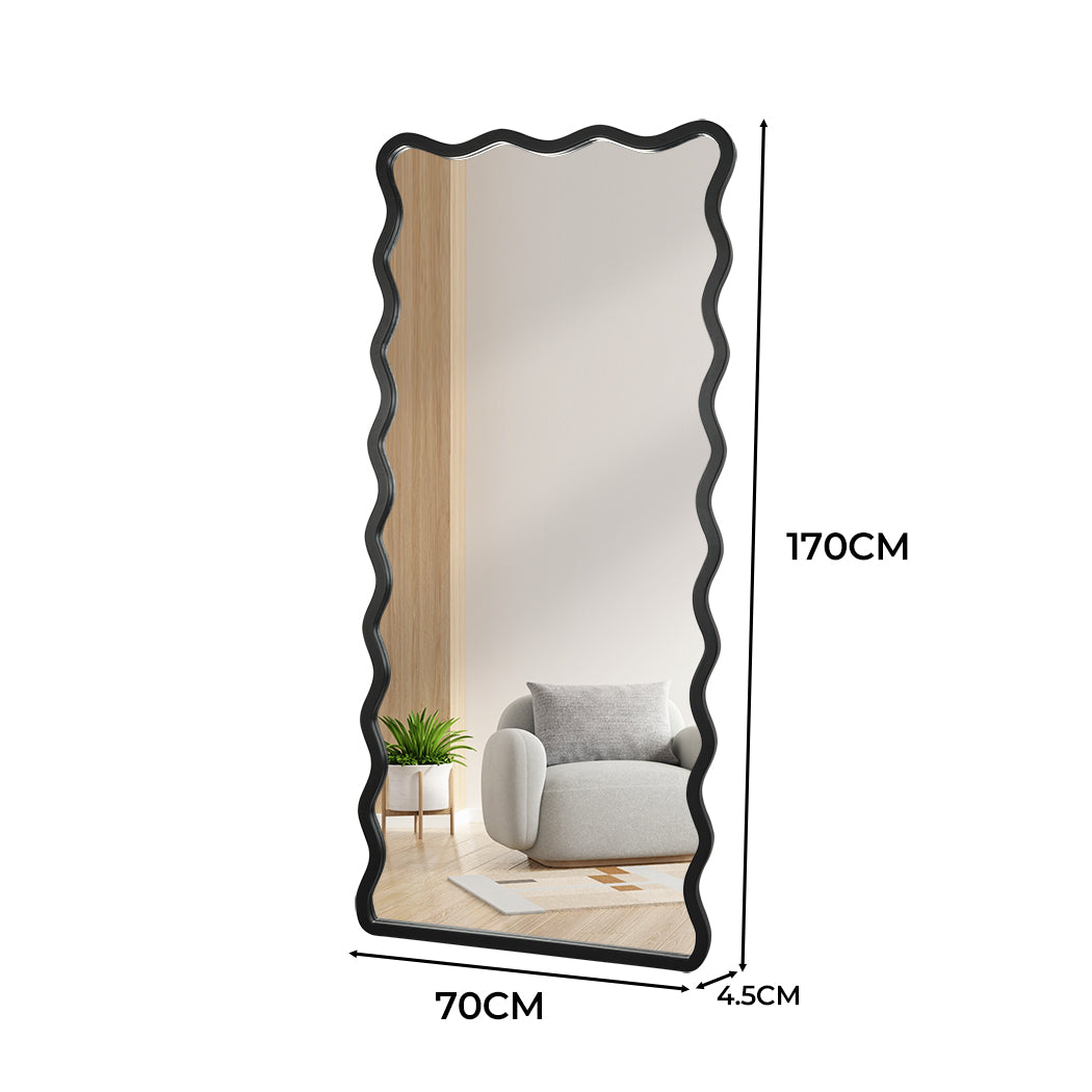 Yezi Full Length Floor Mirror 170cm x 70cm Black Wavy Steel Framed Retangular