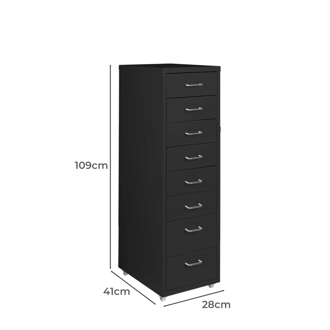 Levede 8 Drawer Office Cabinet - Black