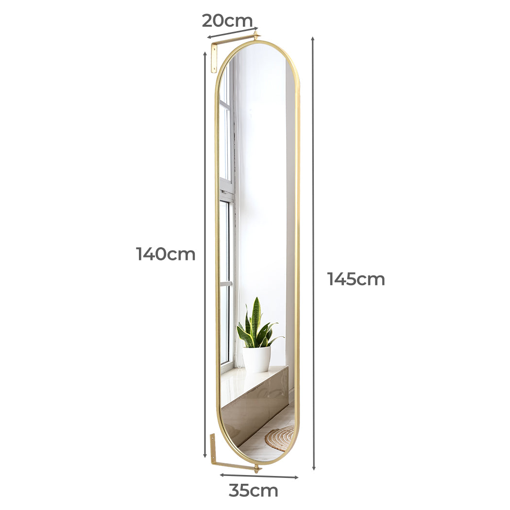 Yezi 360� Swivel Wall Mirrors 140cm x35cm Oval Shape Gold Frame