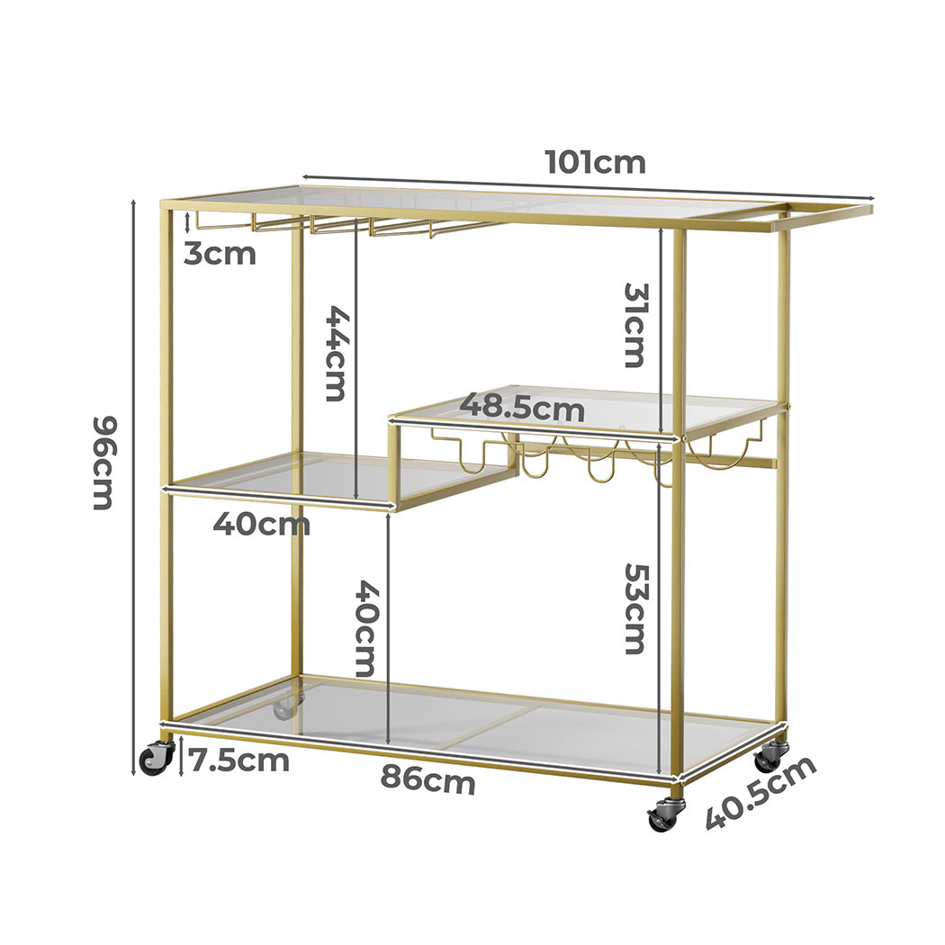 Levede Bar Cart Drinks Trolley - Gold