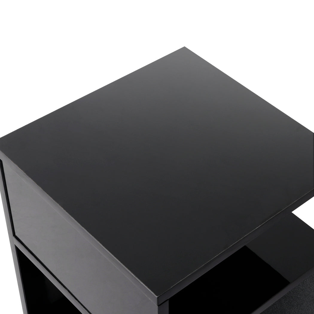 Levede 1xBedside Tables Drawers Side Black