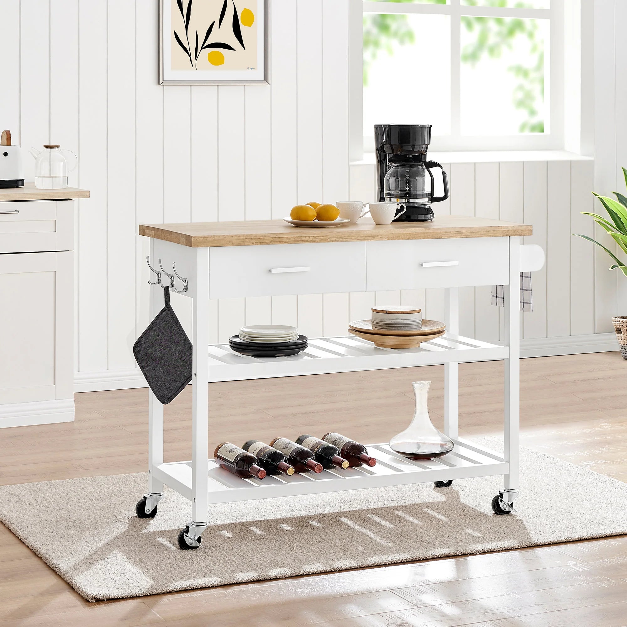 Kitchen Island Trolley with Open Shelves - White