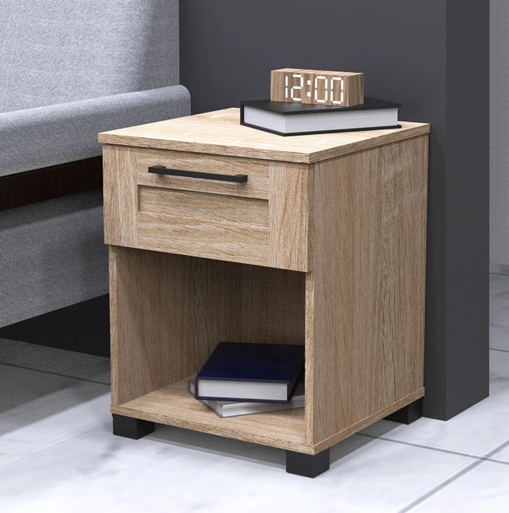 Montreal Bedside Table 1 Drawer - Light Sonoma Oak