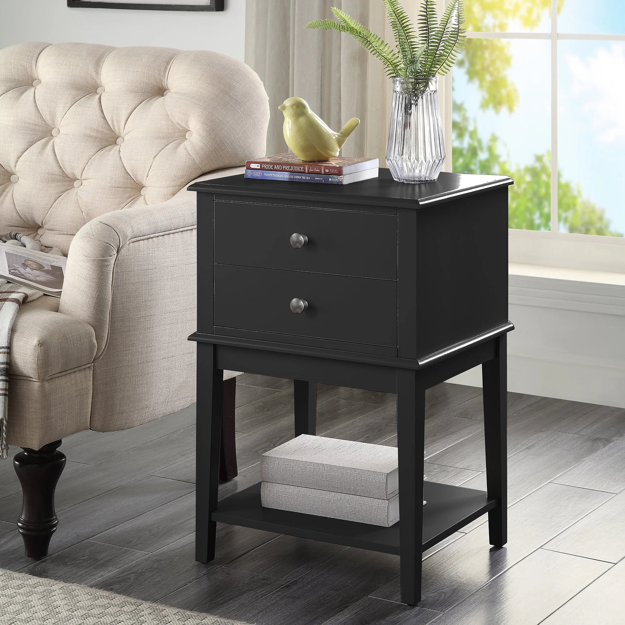 Chloe 2 Drawer Side Table - Black