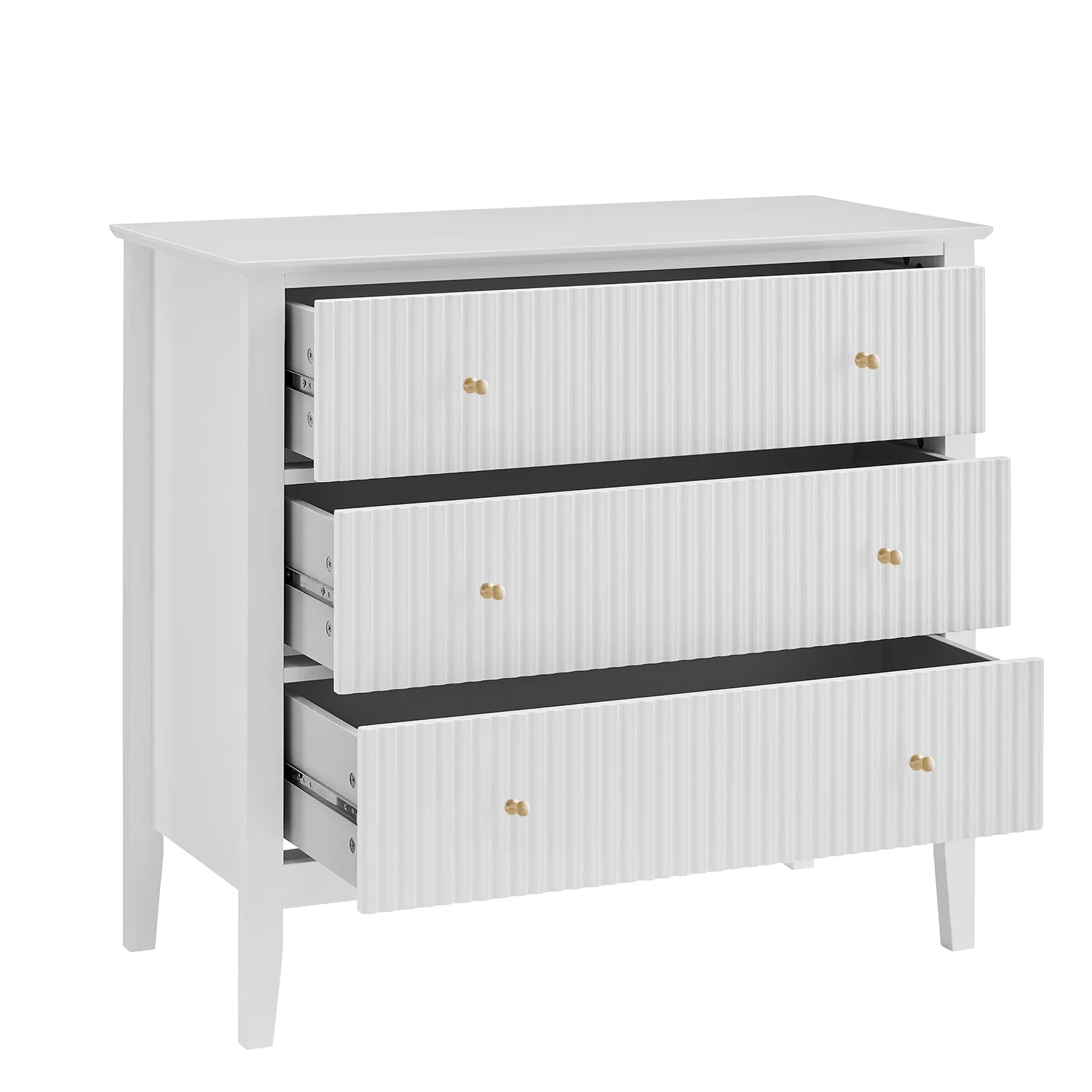 Zara Fluted 3 Drawer Chest - White