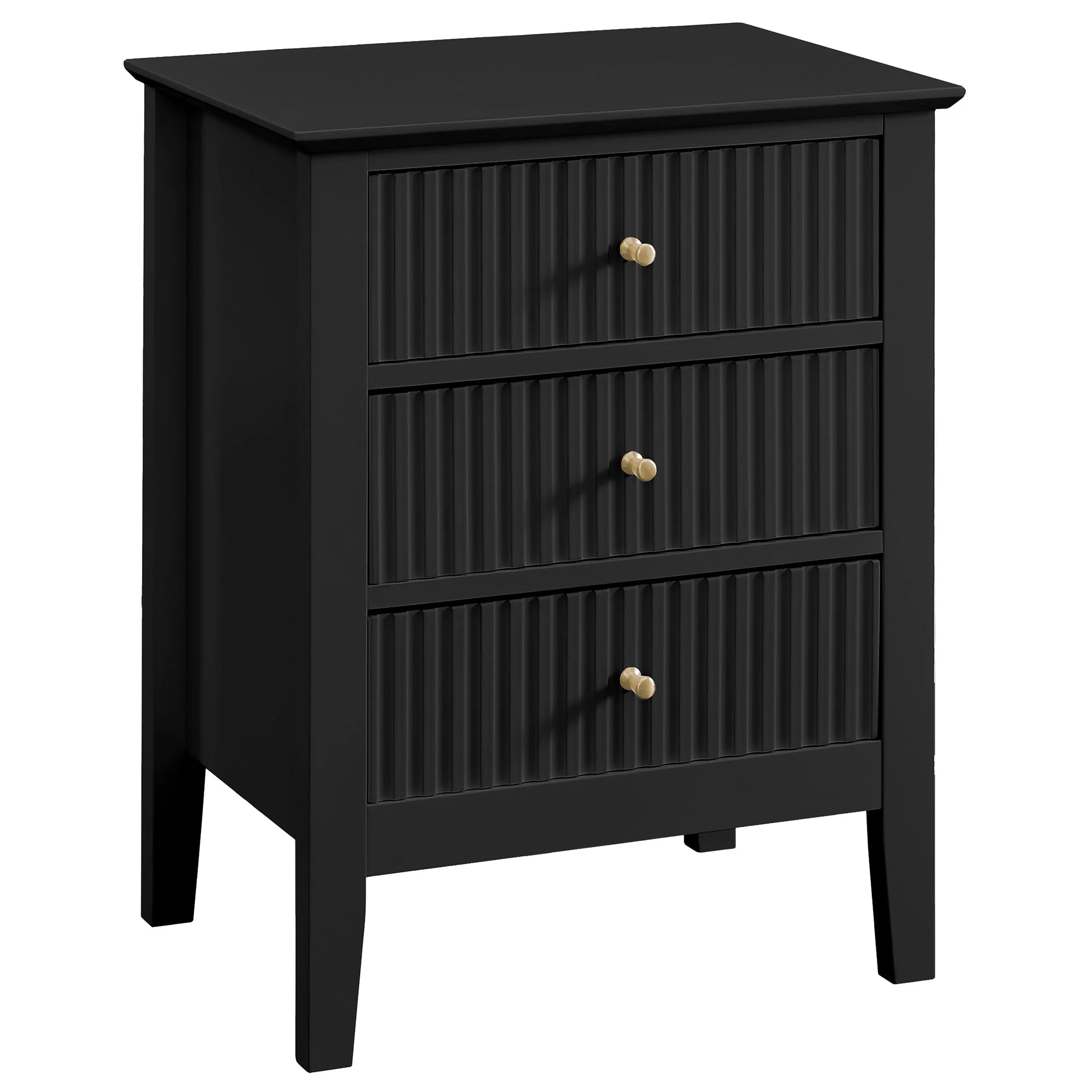 Zara Fluted 3 Drawer Side Table - Black