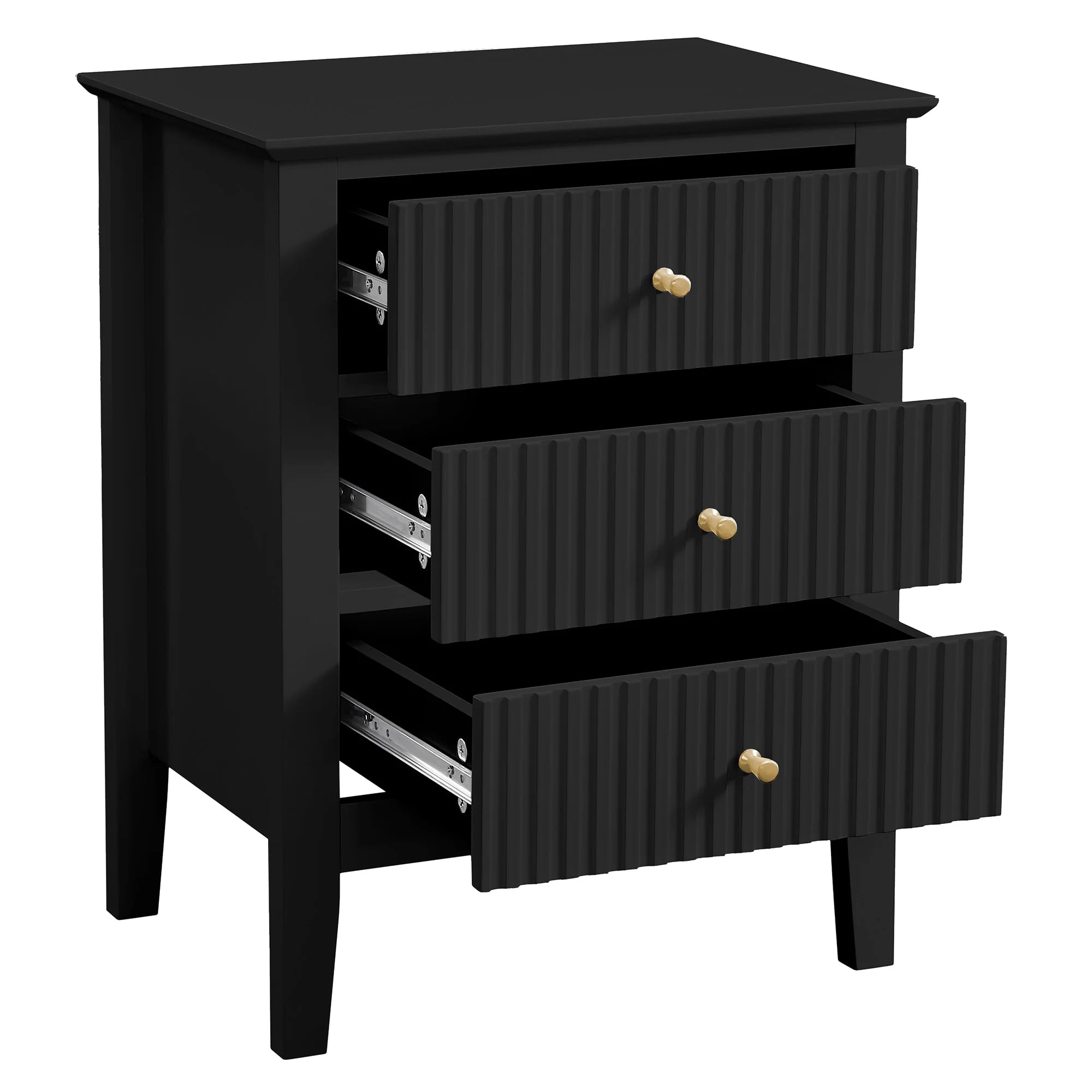 Zara Fluted 3 Drawer Side Table - Black