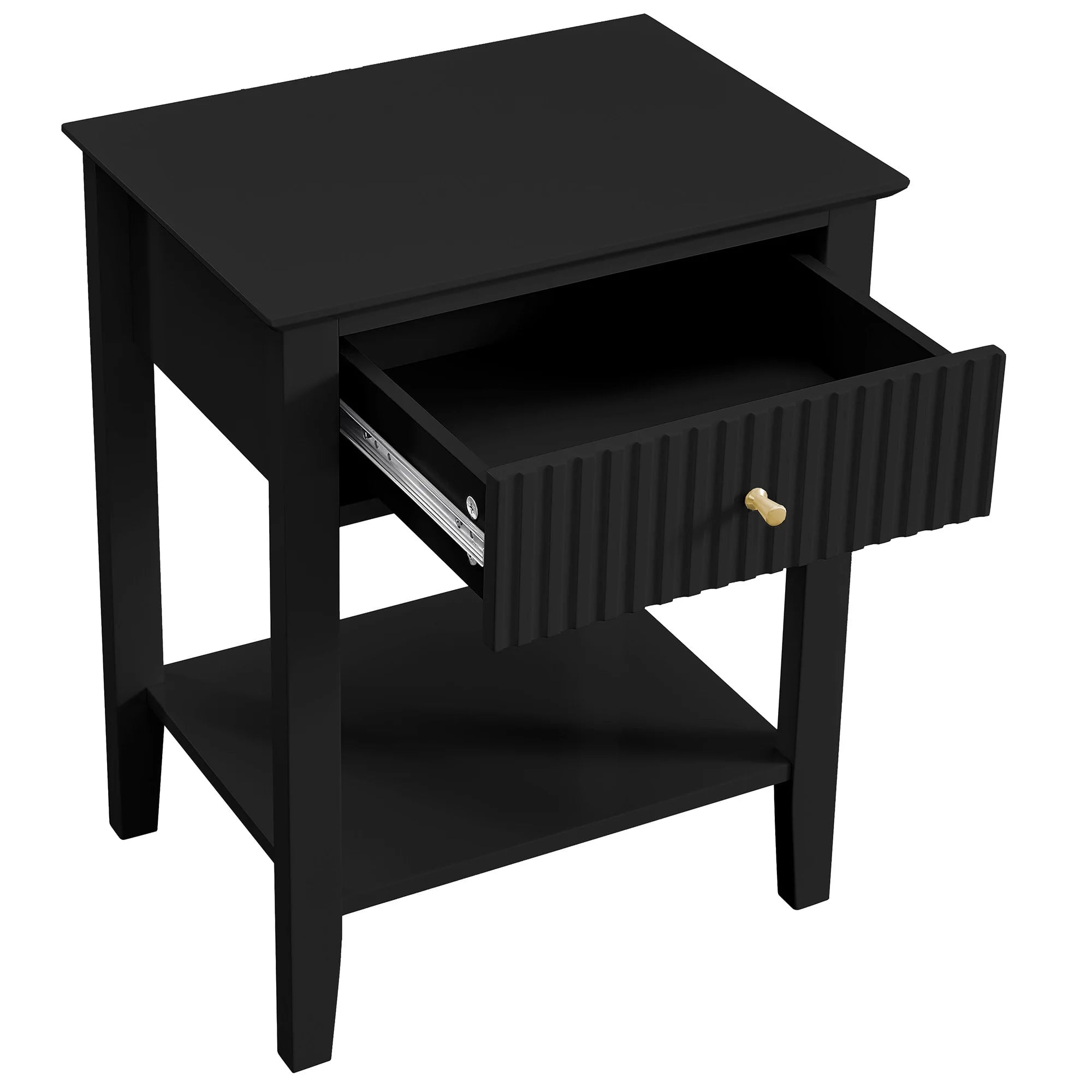 Zara Fluted 1 Drawer Side Table - Black