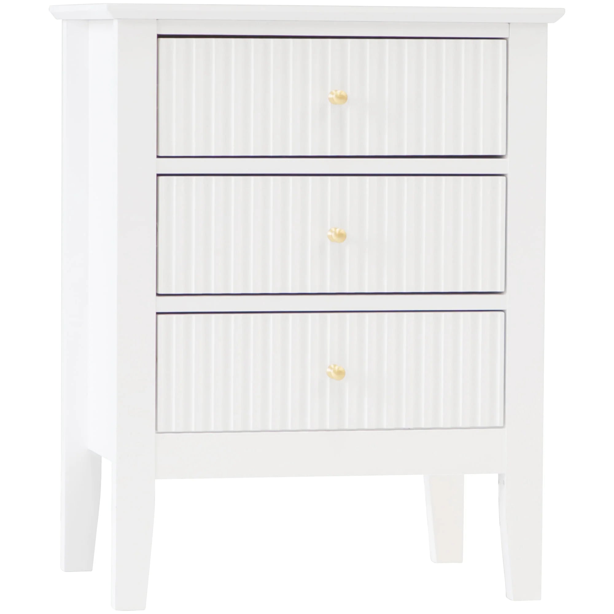 Zara Fluted 3 Drawer Side Table - White