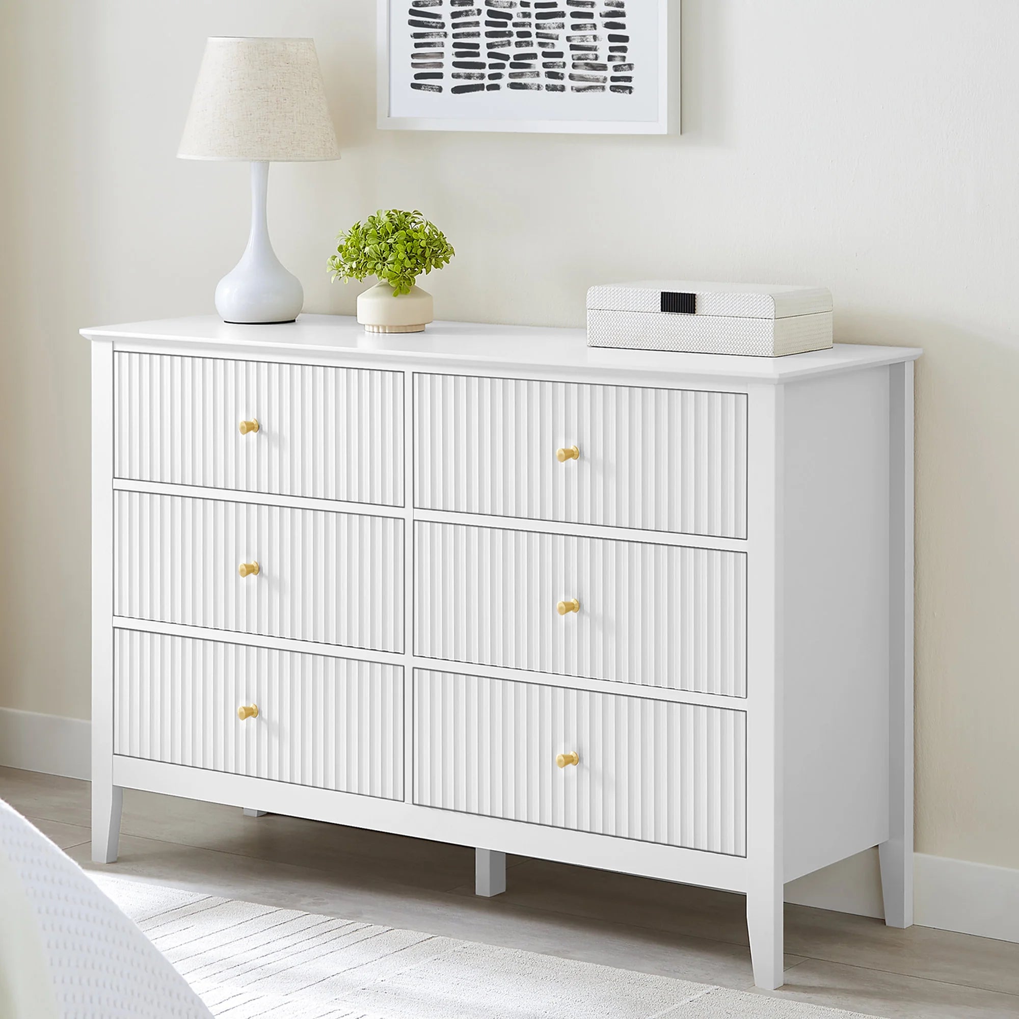 Zara Fluted 6 Drawer Chest - White