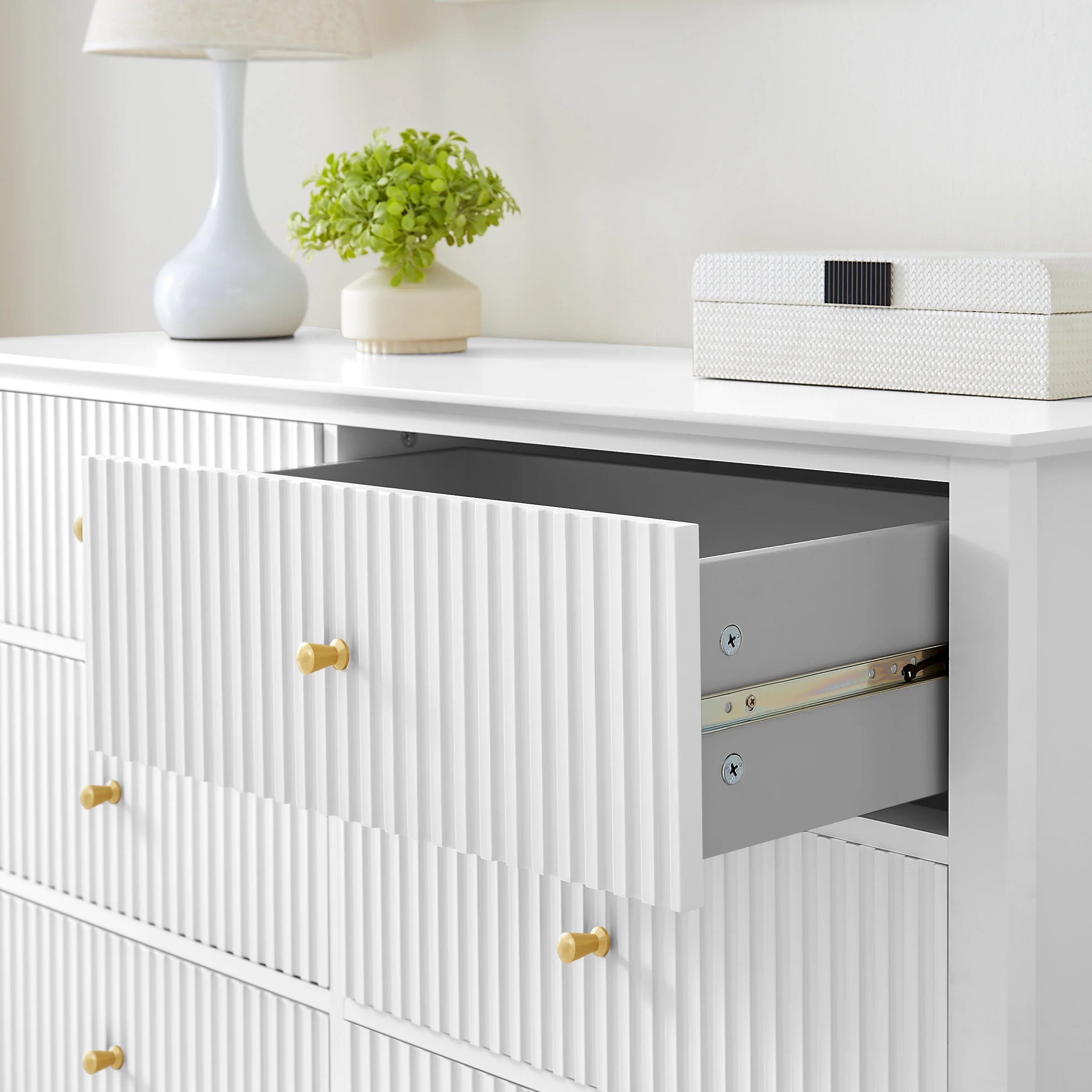 Zara Fluted 6 Drawer Chest - White