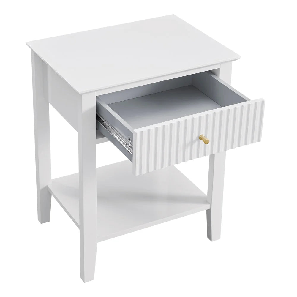 Zara Fluted 1 Drawer Side Table - White