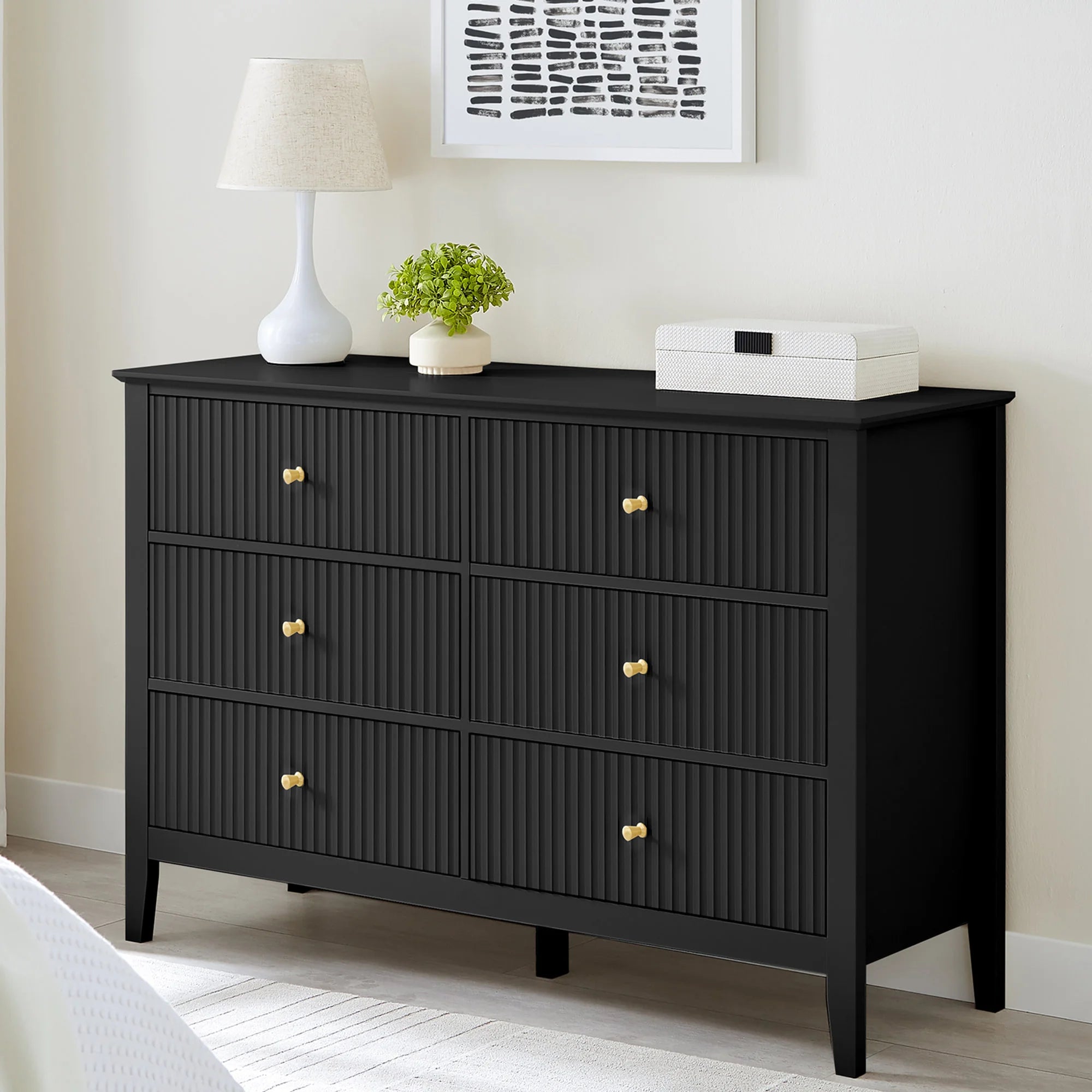 Zara Fluted 6 Drawer Chest - Black