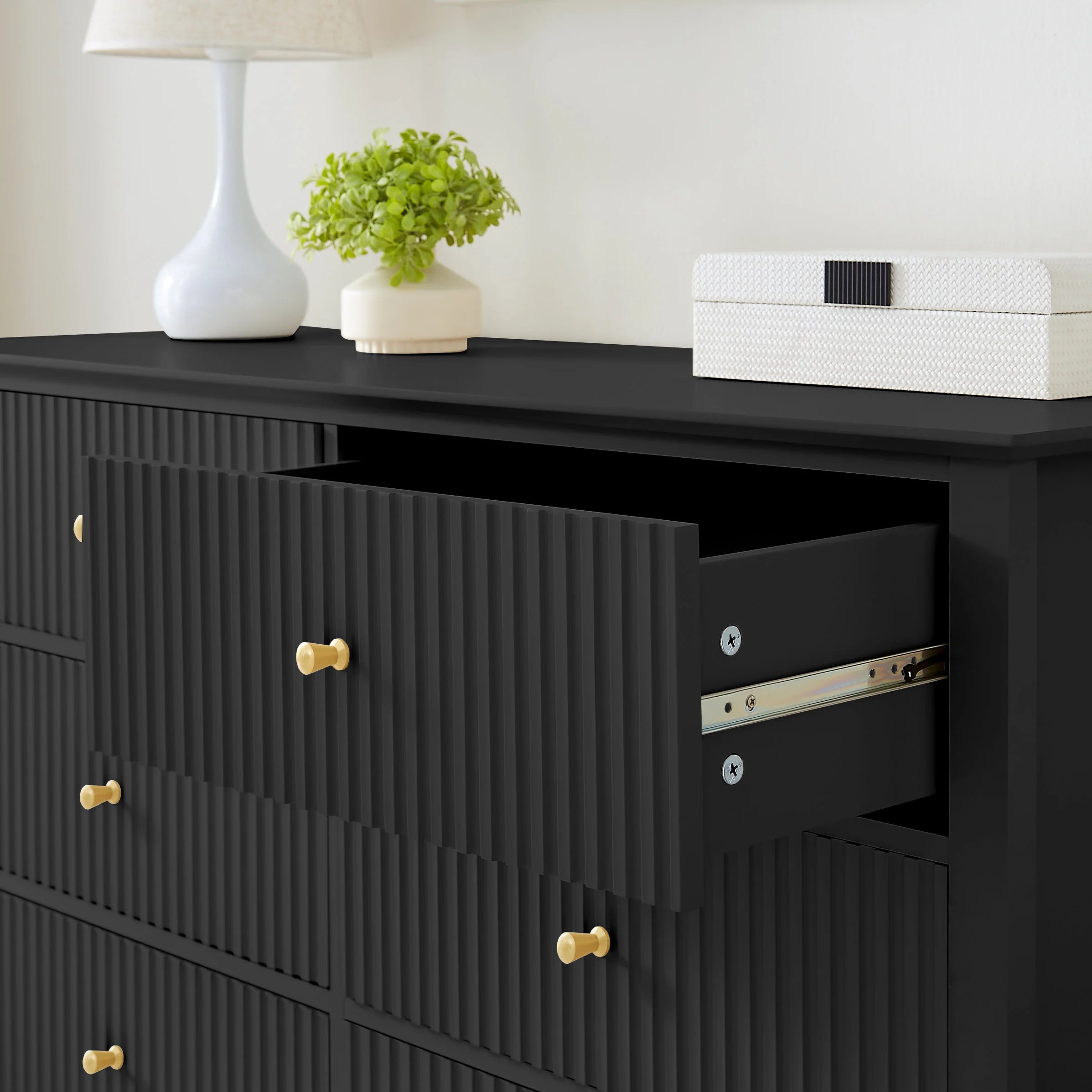 Zara Fluted 6 Drawer Chest - Black