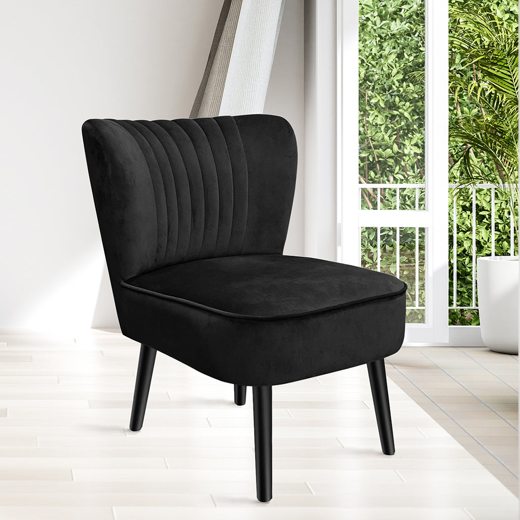 Levede Accent Chair Velvet Sofa Single Black