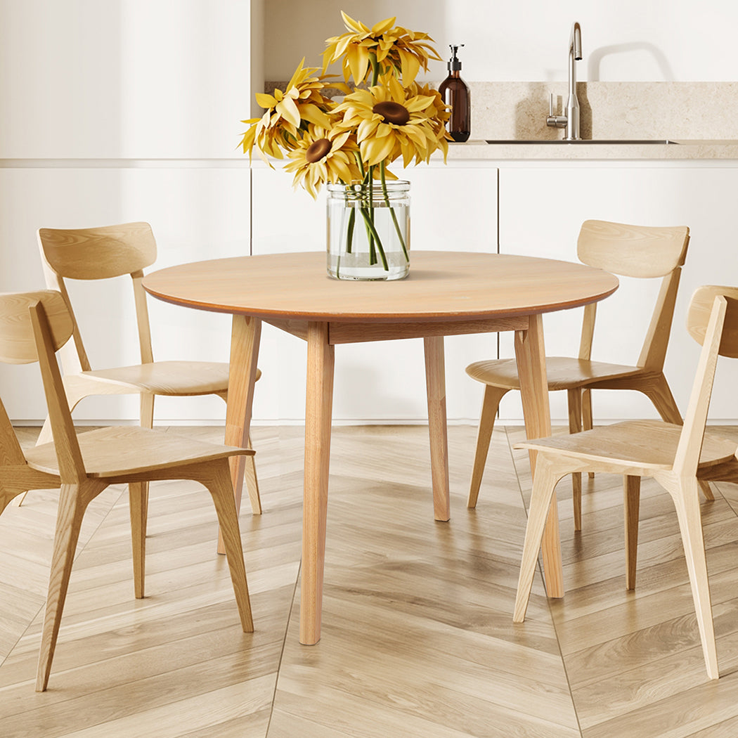 Levede Dining Table Round Rubberwood Base 120cm Natural 120 CM