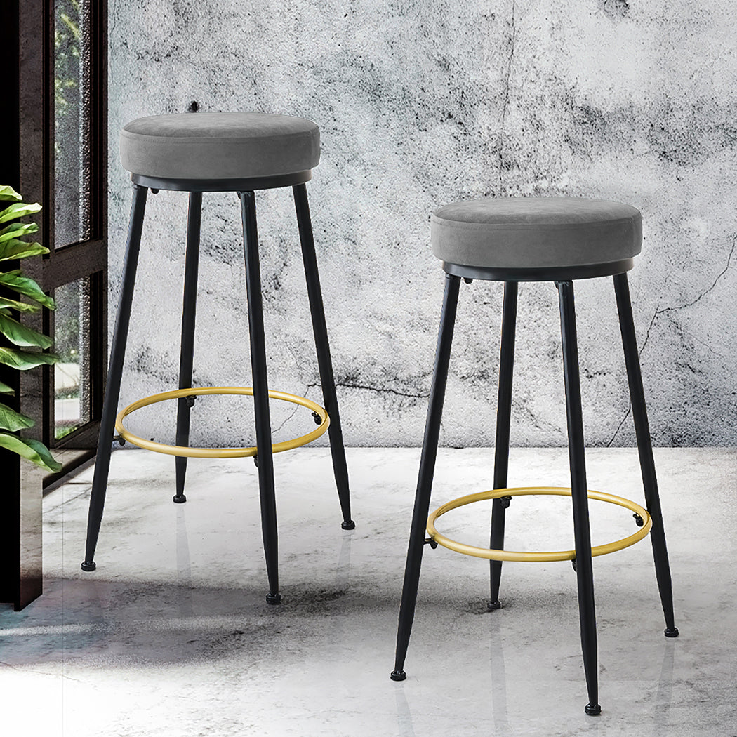 Levede 2x Bar Stools Barstools Velvet Grey