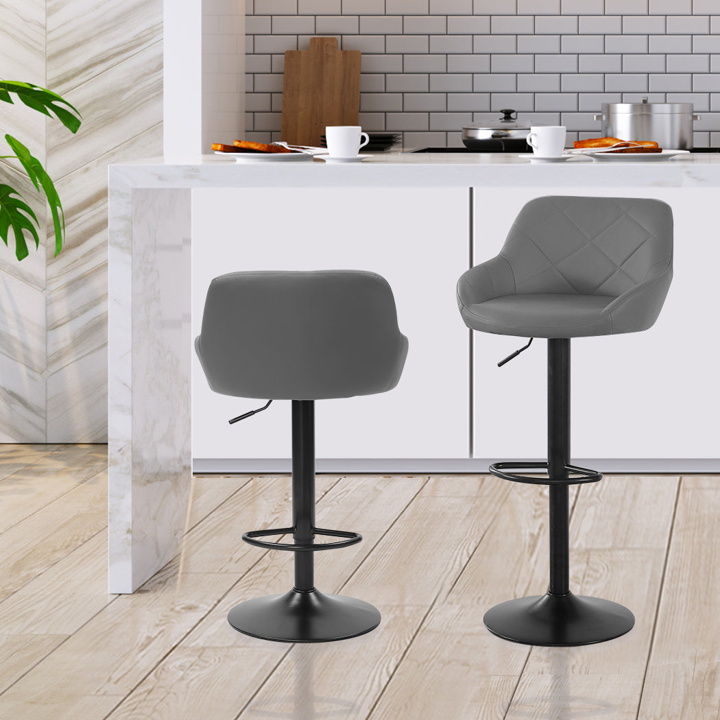 2x Bar Stools Stool Kitchen Chairs Swivel Grey