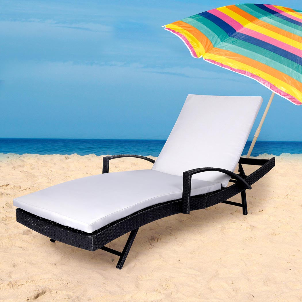 Levede Sun Lounger Wicker Lounge Outdoor Grey