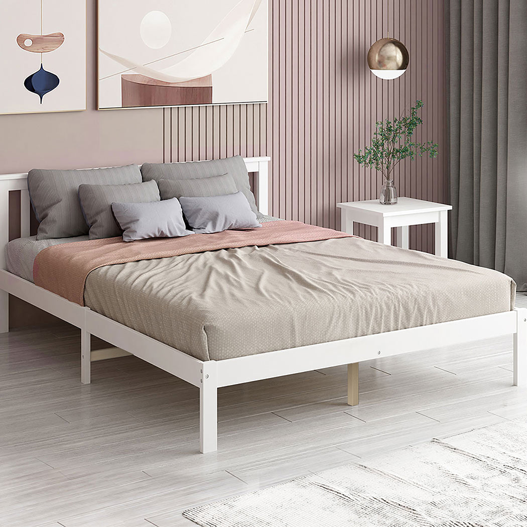 Levede Wooden Bed Frame Double Full White